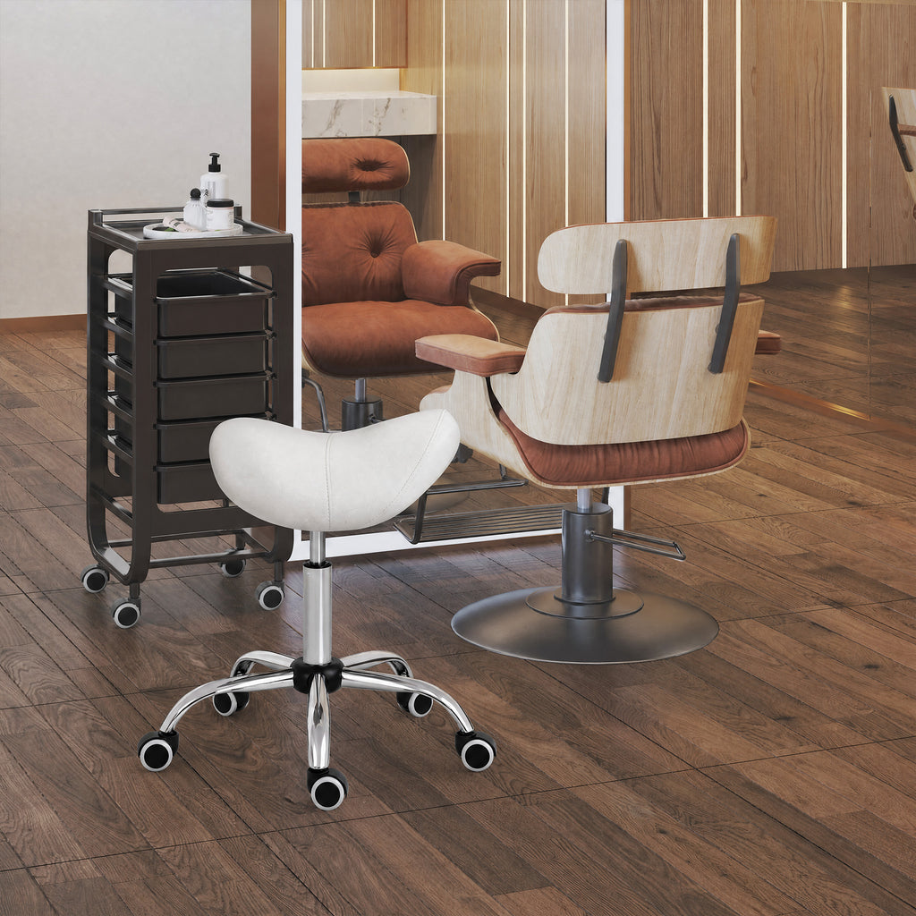 Tabouret à roulettes, tabouret de massage avec hauteur réglable 49-61 cm et selle ergonomique, chaise de travail à roulettes pivotant 360°, pour salon de massage tatouage clinique spa, blanc-9