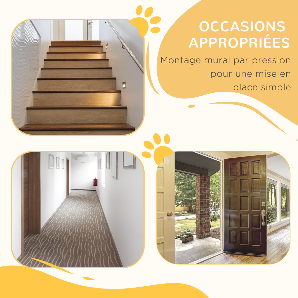 Barrière de sécurité pour chien extensible 74-80 cm fermeture automatique fixation par pression sans percer noir-5