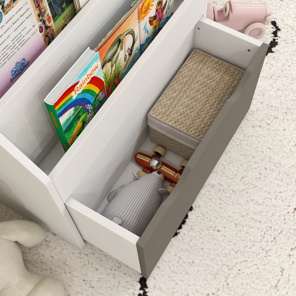 Bibliothèque pour enfants Multi-Rangement avec 3 niveaux d'étagères et un tiroir, 62,5L x 30l x 70H cm, gris et blanc-7