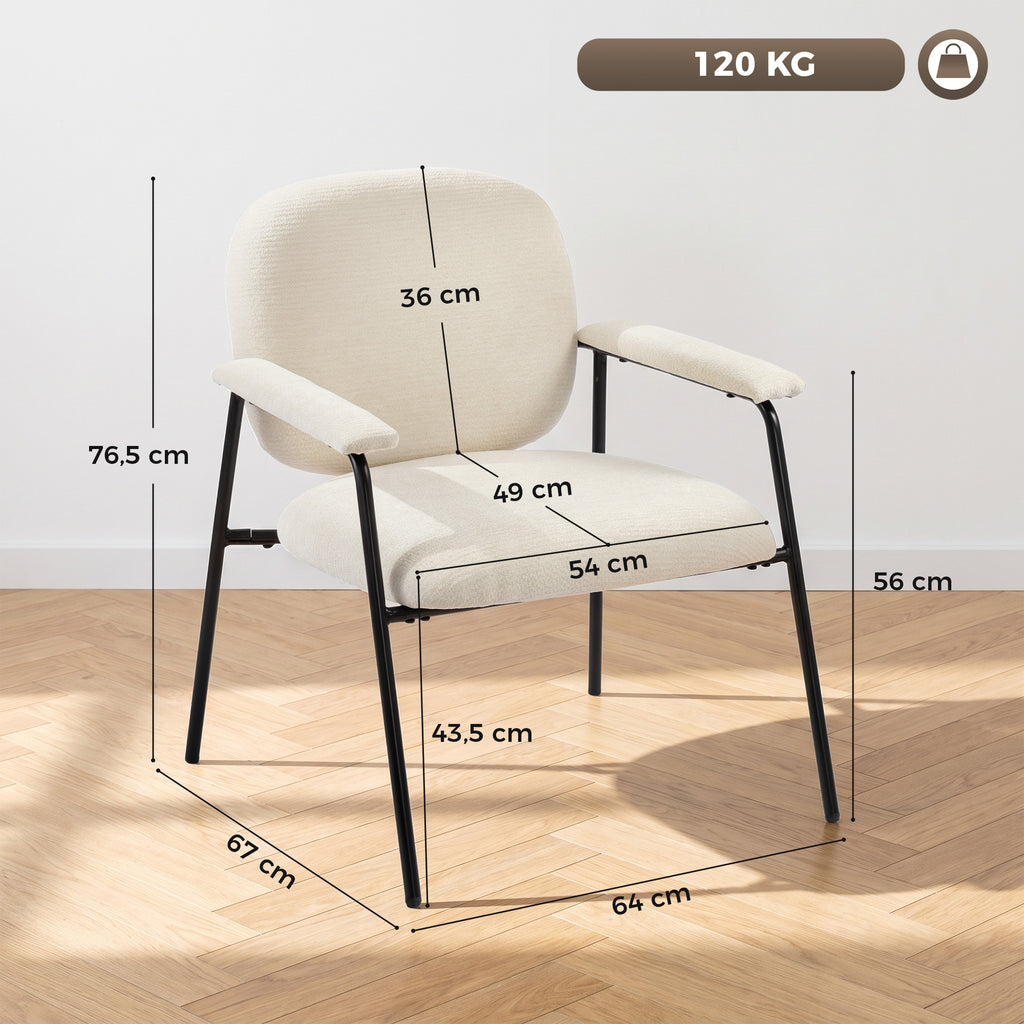 Lot de 2 Fauteuils Salon, Fauteuils d'Appoint en Chenille avec Dossier Profilé, Accoudoirs Rembourrés, Crème-2