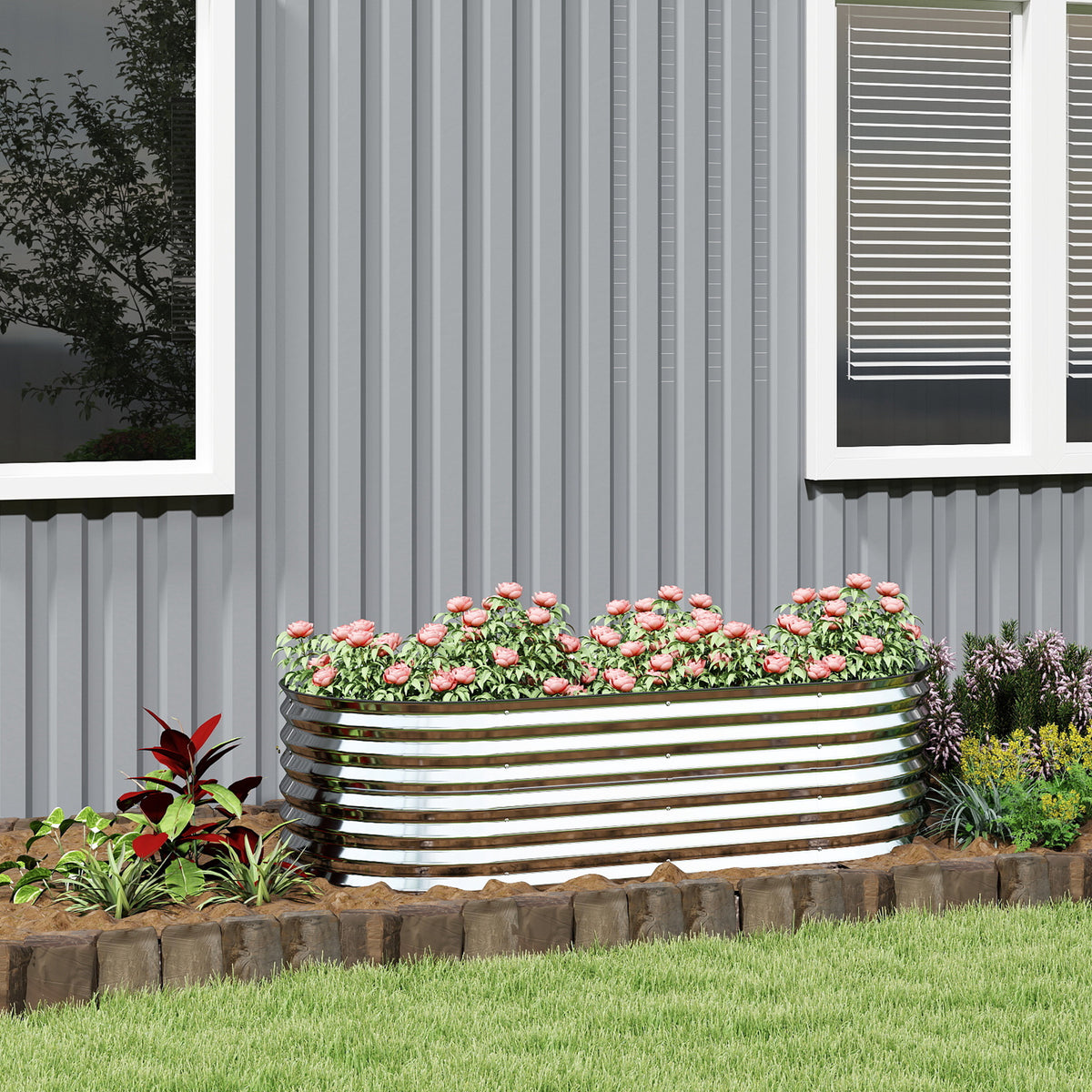 Carré potager de jardin potager surélevé, résistant à la rouille en acier galvanisé 160 x 80 x 56 cm argent-9