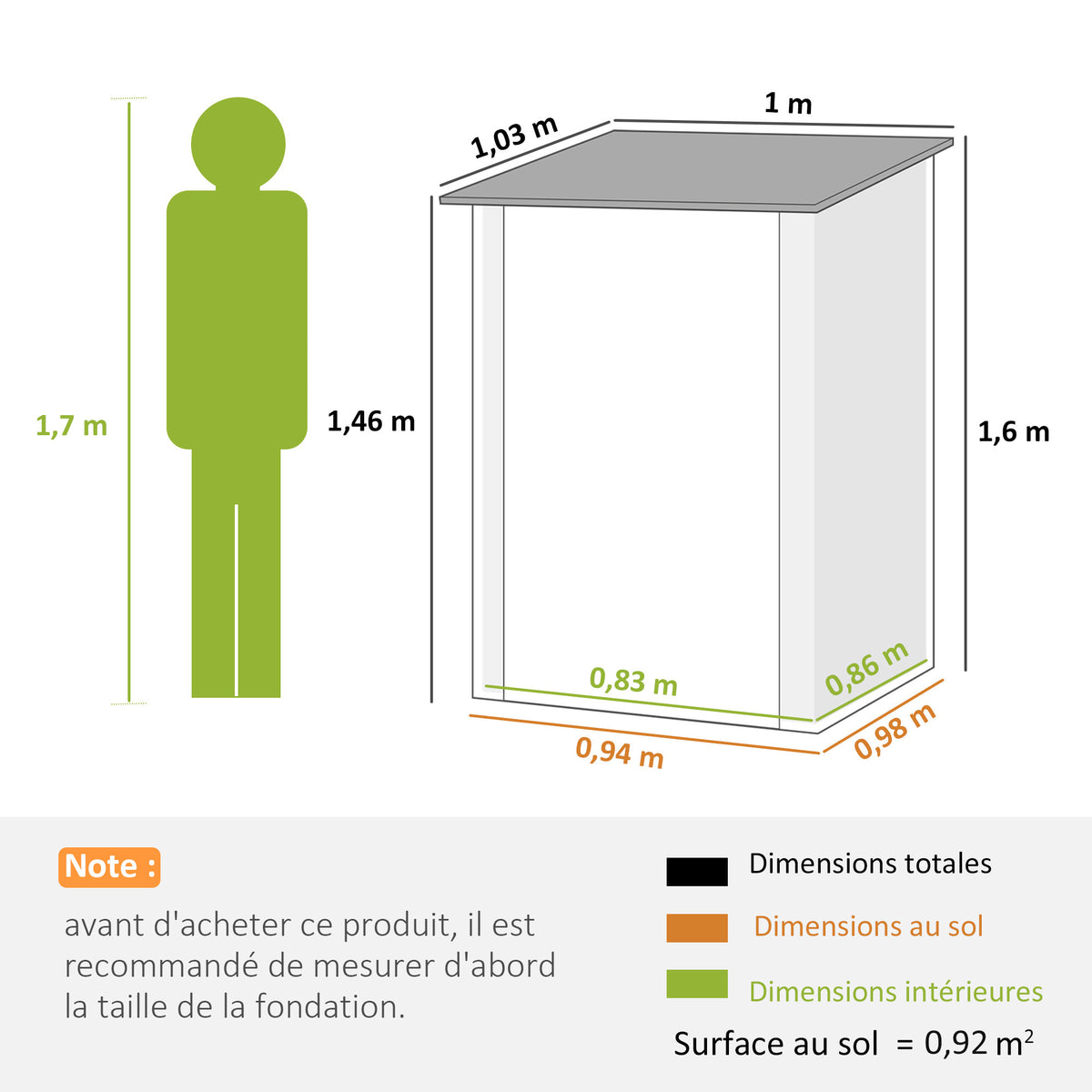 Abri de Jardin en Métal 1m², Tôle Ondulée, Toit Incliné, Porte Verrouillable, 100x103x160cm, Vert Clair-2