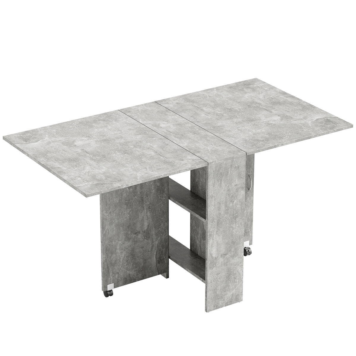 Table pliante de cuisine salle à manger amovible sur roulettes 75L x 140l x 74H cm 2 étagères intégrées en bois-0