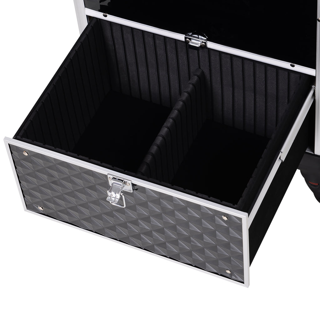 Valise trolley maquillage mallette cosmétique vanity poignée télescopique réglable 34L x 25l x 62H cm alu. noir-8