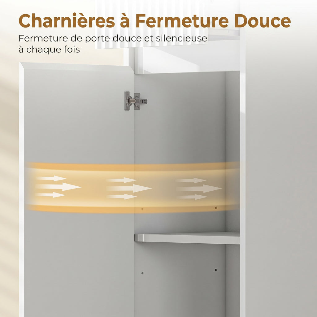 Meuble de salle de bain haut, meuble de rangement avec porte, tiroir, compartiments ouverts, étagère réglable, blanc-5