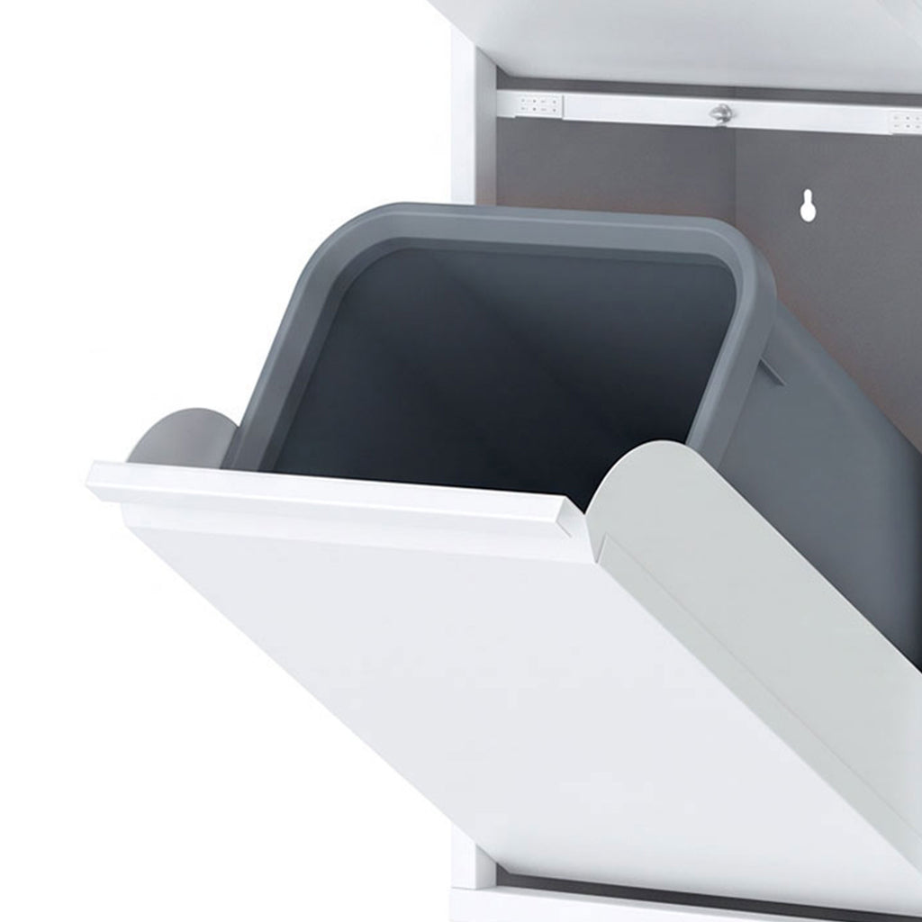 Meuble Poubelle de Tri Sélectif, Poubelle de Recyclage 45 L (3 x 15 L), 3 Compartiments, Portes à Fermeture Douce, Blanc-8