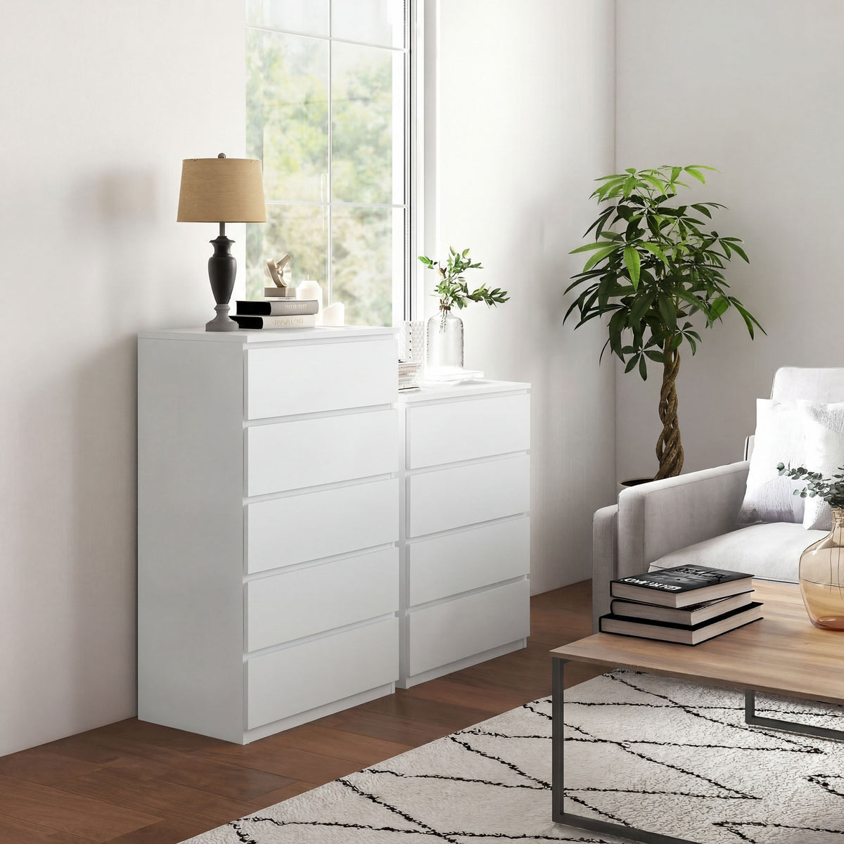 Commode 4 tiroirs meuble de rangement sans poignées design minimaliste 60 x 40 x 80 cm blanc-9