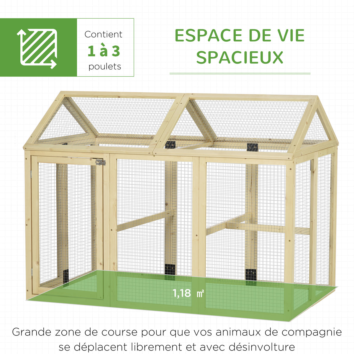 Enclos poulailler en bois cage à poules parc grillagé 140 x 88,5 x 106 cm naturel-3