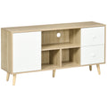 Meuble TV pour télévision jusqu'à 45 pouces pieds en bois massif style scandinave 3 niches 1 placard 120 x 30 x 60 cm-0