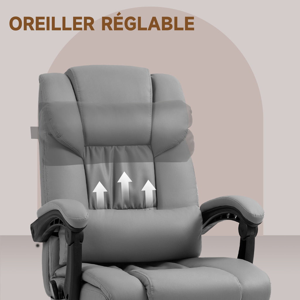 Fauteuil de bureau massant avec repose-pied, hauteur réglable, dossier inclinable, télécommande filaire, pivotant à 360°-6