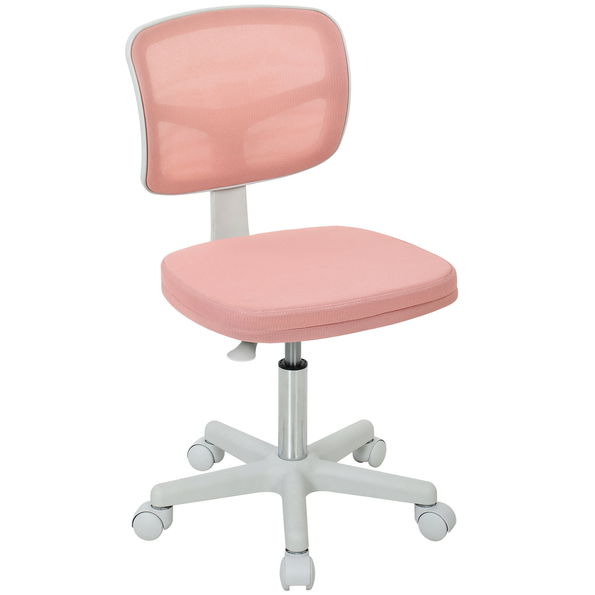 Chaise de Bureau Ergonomique Sans Accoudoirs, Fauteuil de Bureau Pivotant, Dossier Courbé en Maille et Roulettes, Rose-0