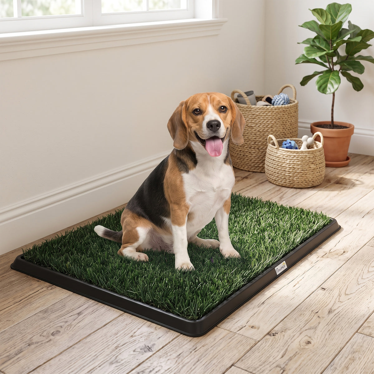 Toilette pour Chien Bac à Litière avec 2 Tapis en Gazon Artificiel et Grille de Drainage PP Lavable 76x50 cm Noir-9
