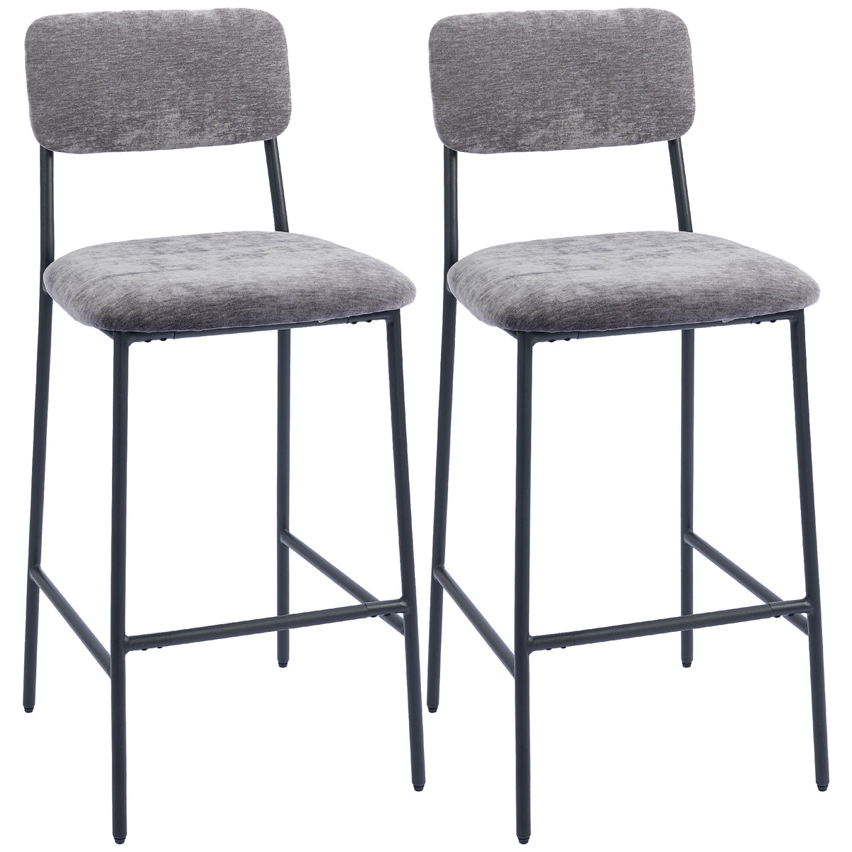 Lot de 2 tabourets de bar en tissu chenille, chaises de bar rembourrées, assise large, dossier haut, 45,5x48x101cm, gris-0