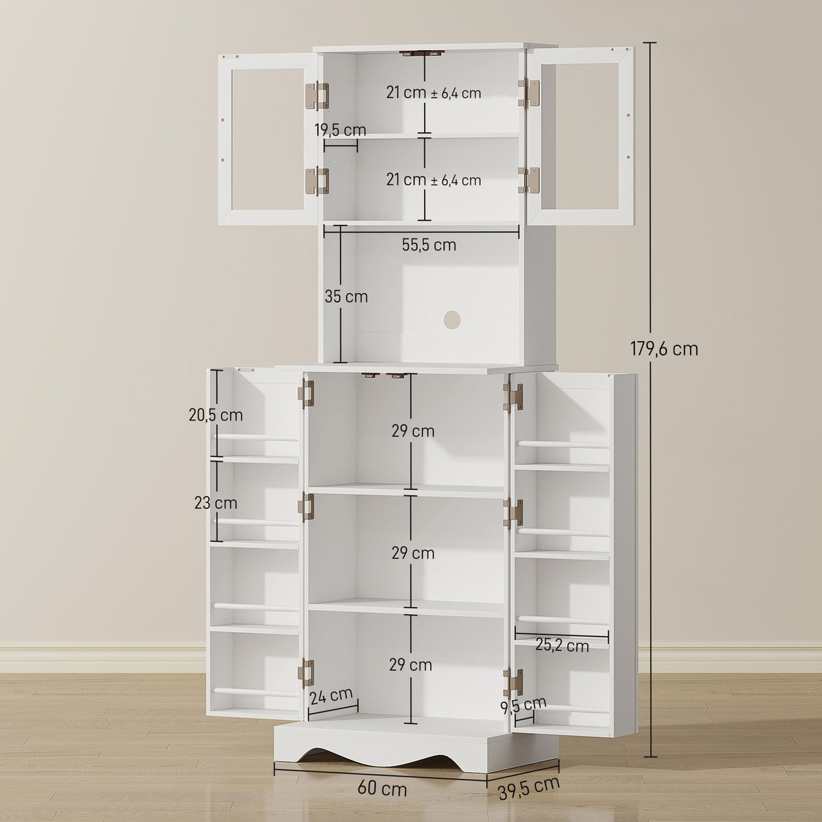 Buffet haut cuisine armoire de cuisine 4 portes 8 porte-épices plan de travail étagère réglable 60x39,5x179,6cm blanc-2