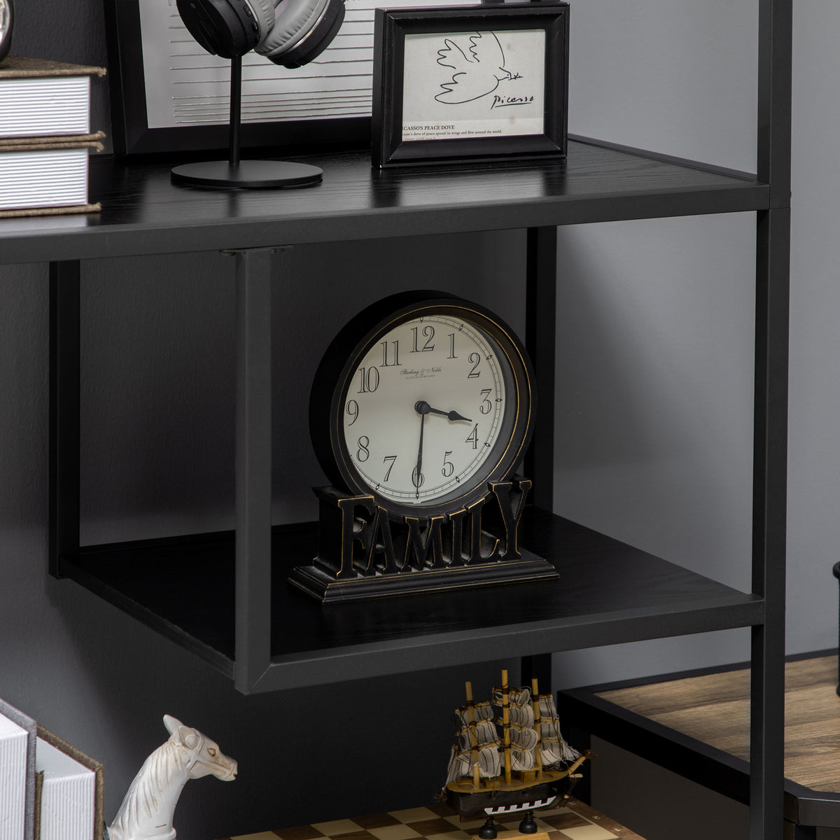 Bibliothèque étagère de rangement à 7 niveaux cadre en acier style industriel 83 x 34 x 180 cm noir-7