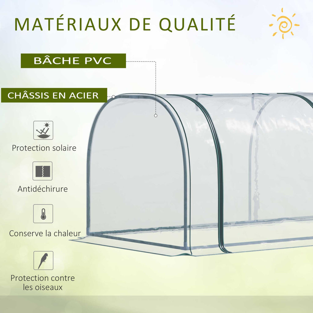Mini Serre de Jardin, Mini Serre Tunnel, Serre à Tomates 3,5L x 1l x 0,8H m, Acier, PVC Anti-UV, 3 Fenêtres-3