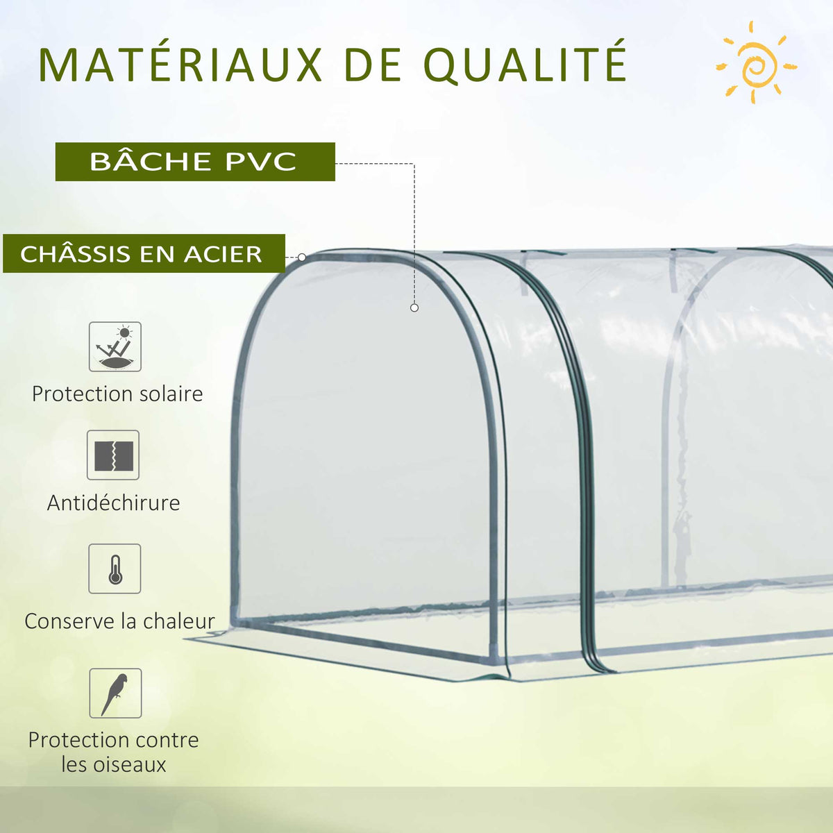Mini Serre de Jardin, Mini Serre Tunnel, Serre à Tomates 3,5L x 1l x 0,8H m, Acier, PVC Anti-UV, 3 Fenêtres-3