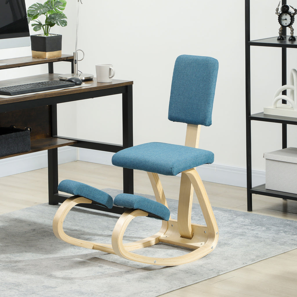 Chaise à genoux ergonomique avec dossier, siège assis genoux à bascule, correcteur de posture 51x84x93cm bleu foncé-9