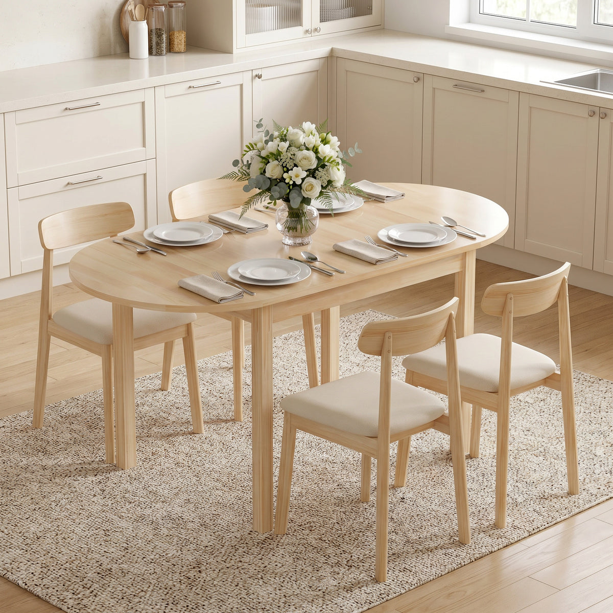 Table de salle à manger pliante ovale en bois massif 2 abattants peu encombrante 140L x 70l x 75H cm-1