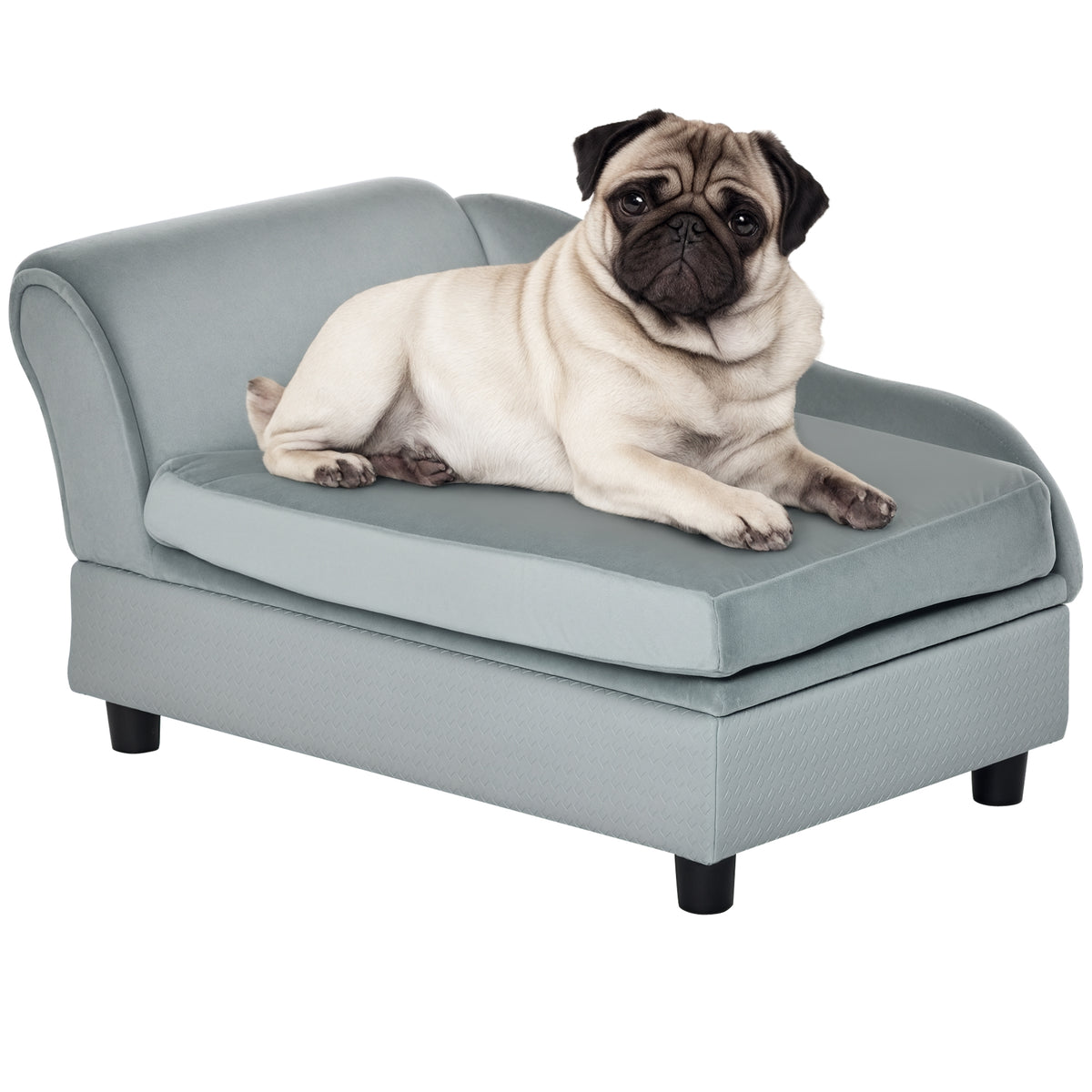 Canapé Chien Chat sur Pied avec Coffre de Rangement Style Moderne Coussin d'assise Amovible Grand Confort 76 x 45 x 43 cm gris clair-0