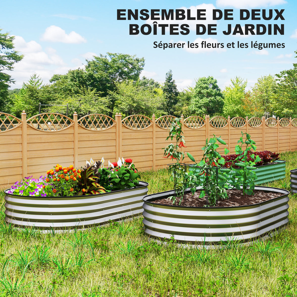 Lot de 2 jardinières surélevées galvanisées en acier kit de lits de jardin bordure caoutchouc 152 x 91 x 30 cm argent-3
