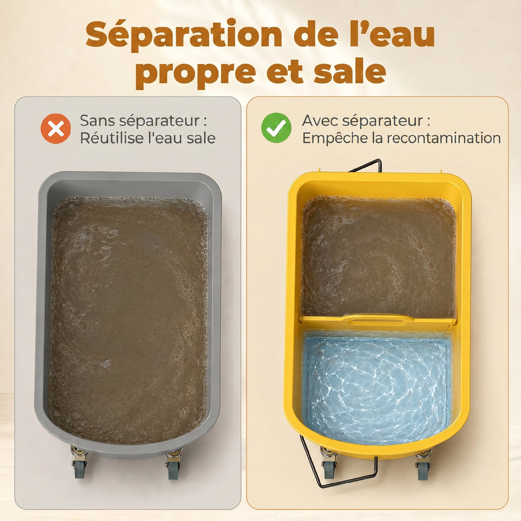 Chariot de nettoyage lavage seau de ménage 20 L avec essoreur et séparateur eau sale propre jaune 60L x 27l x 70,5H cm-5