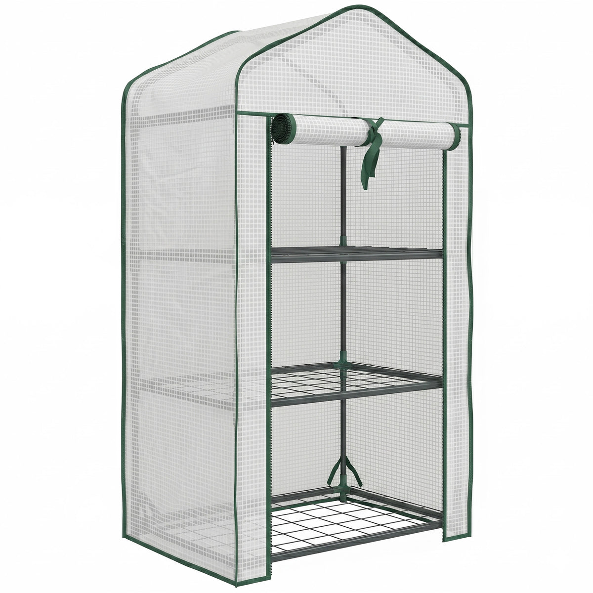Serre de Jardin étagère 3 Niveaux dim. 59L x 39l x 127H cm métal thermolaqué Vert PE Haute densité 140g/m² Blanc-0