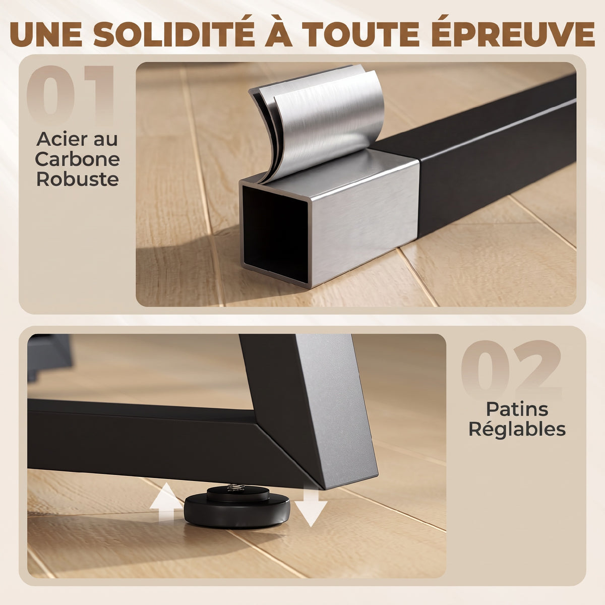 Table à Manger Ronde pour 4 Personnes Ø 100 cm, Cadre Carré en Acier Carbone, Style Industriel, Effet Bois Gris-4