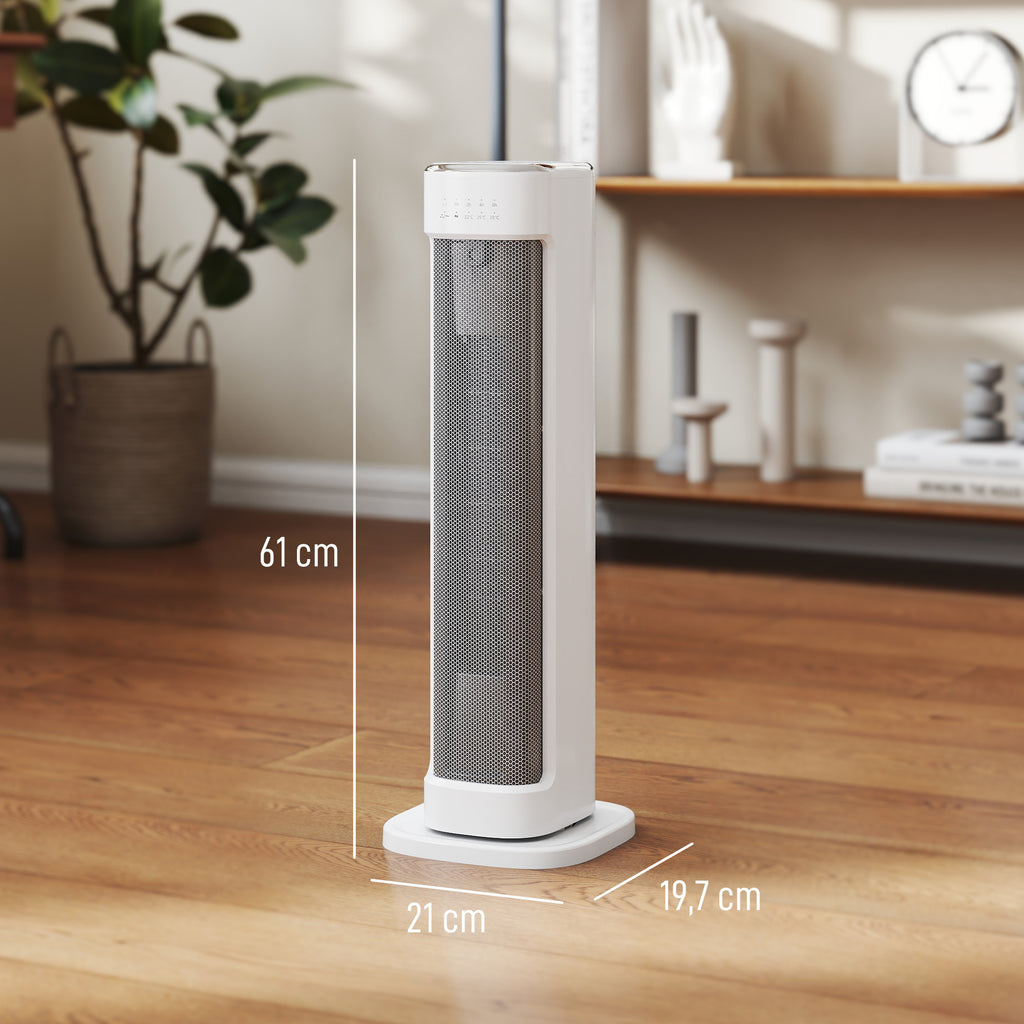 Chauffage d'appoint céramique PTC, radiateur électrique 2000 W avec thermostat réglable, minuterie, 21x19,7x61cm, blanc-2