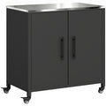 Armoire de jardin en Métal, Armoire de Rangement Extérieur, Toit en Acier Inoxydable et Roulettes, Noir-0