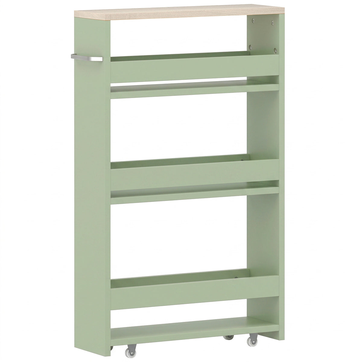 Chariot de rangement à 3 niveaux chariot de stockage étagère sur roulettes avec poignée - 48 x 15 x 80 cm vert-0