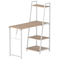 Bureau Pliable Rabattable - Bureau bibliothèque 2 en 1-4 étagères - Imitation Bois chêne Clair métal Blanc-0