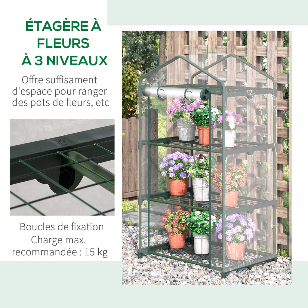 Serre de jardin avec étagères 3 niveaux, serre de balcon, bâche renforcée PVC, châssis en acier, porte zippée enroulable, pour légumes plantes fleurs, 69 x 49 x 125 cm, transparent-5