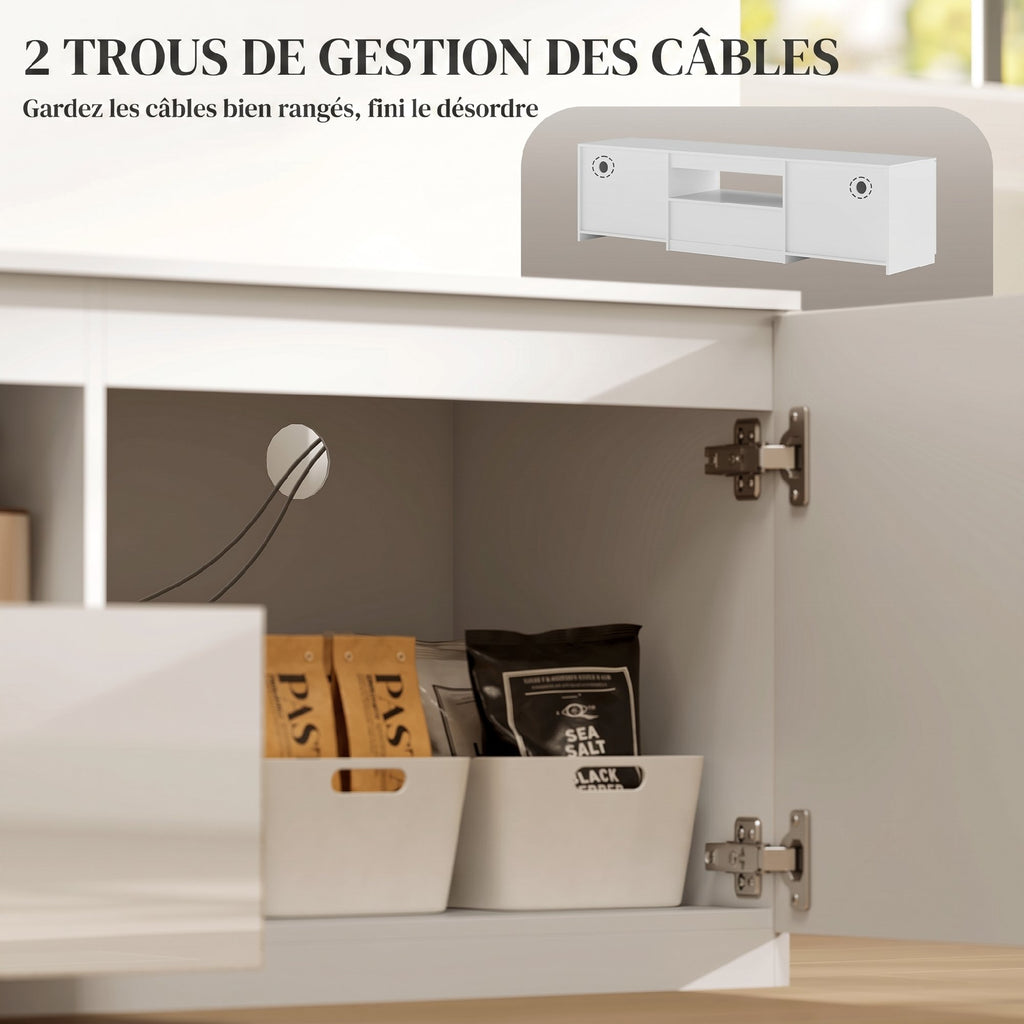 Meuble TV 160 cm, meuble télé pour téléviseur jusqu'à 65 pouces avec 2 portes et tiroir, blanc-5