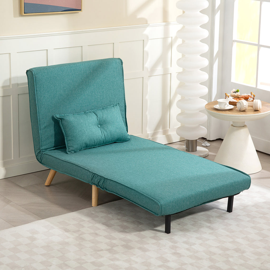 Fauteuil convertible 1 place canapé-lit clic-clac 3 en 1 avec dossier réglable en 5 positions, oreiller inclus, vert-9