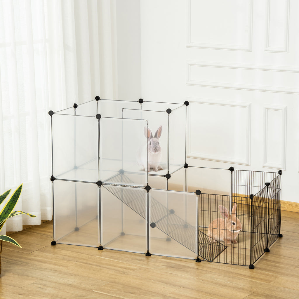Enclos lapin interieur, 2 niveaux, parc modulable pour petits animaux, 27pcs, 140 x 70 x 90 cm, noir-1