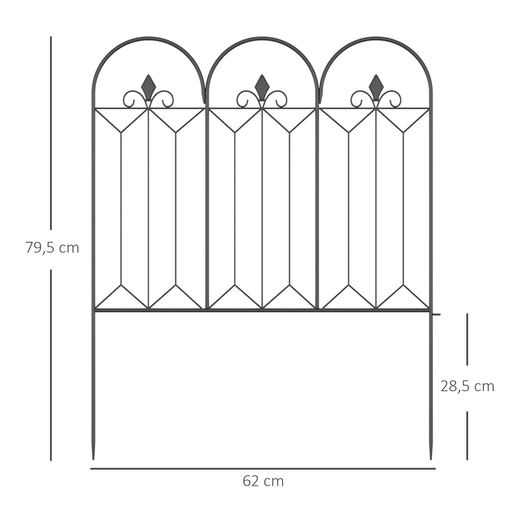 Lot de 5 clôtures de jardin décoratives en métal avec ornements 305 x 79,5 cm noir-2