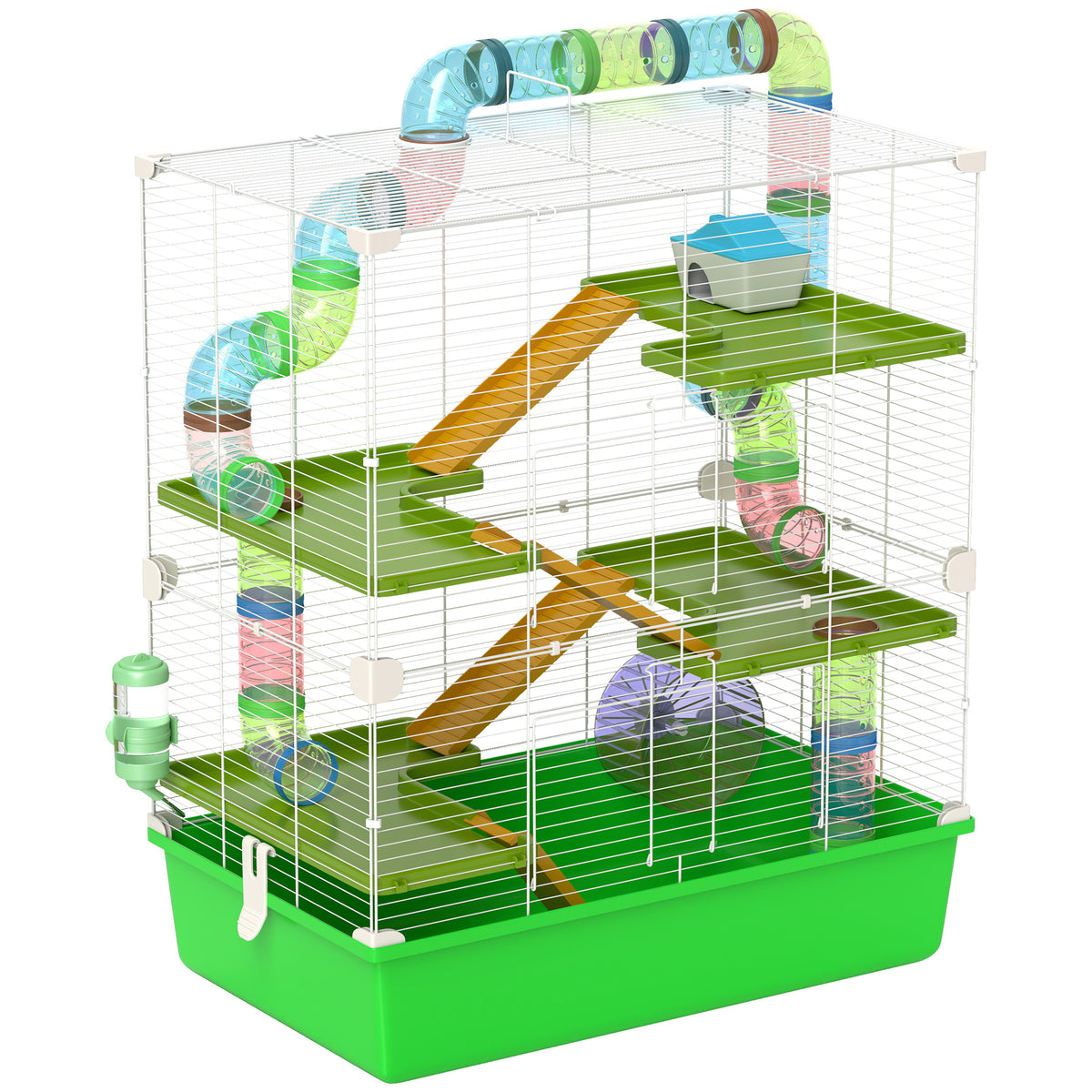Grande cage pour hamsters cage pour rongeur 5 niveaux avec tunnels abreuvoir roue maisonnette échelles-0