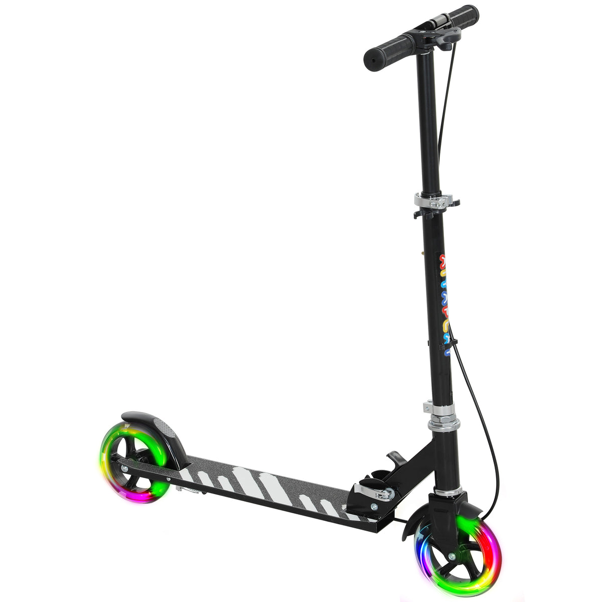 Trottinette enfants 3 à 8 ans, trottinette pliable à 2 roues LED roues lumineuses, 4 réglages en hauteur, noir-0