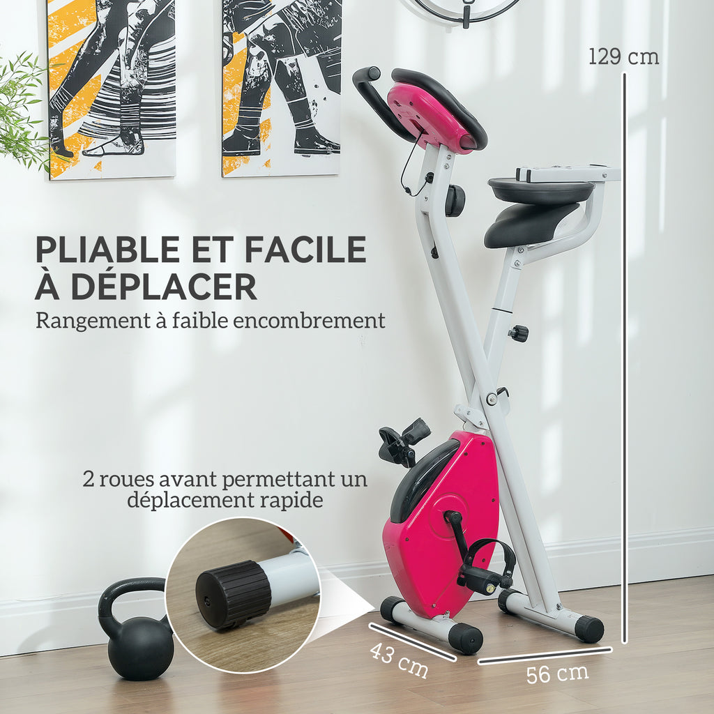 Vélo d'appartement pliable - 8 niveaux de résistance, selle et dossier réglables, rose-6