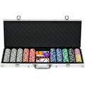 Mallette de Poker Coffret de Poker Complet avec 500 jetons 5 dés 2 Jeux de Cartes 3 boutons 1 Tapis en Feutre-0