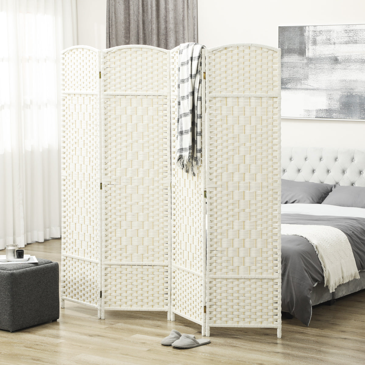 Paravent intérieur en bois 4 panneaux séparateur de pièce pliable pour salon chambre 180 x 180 cm blanc-9