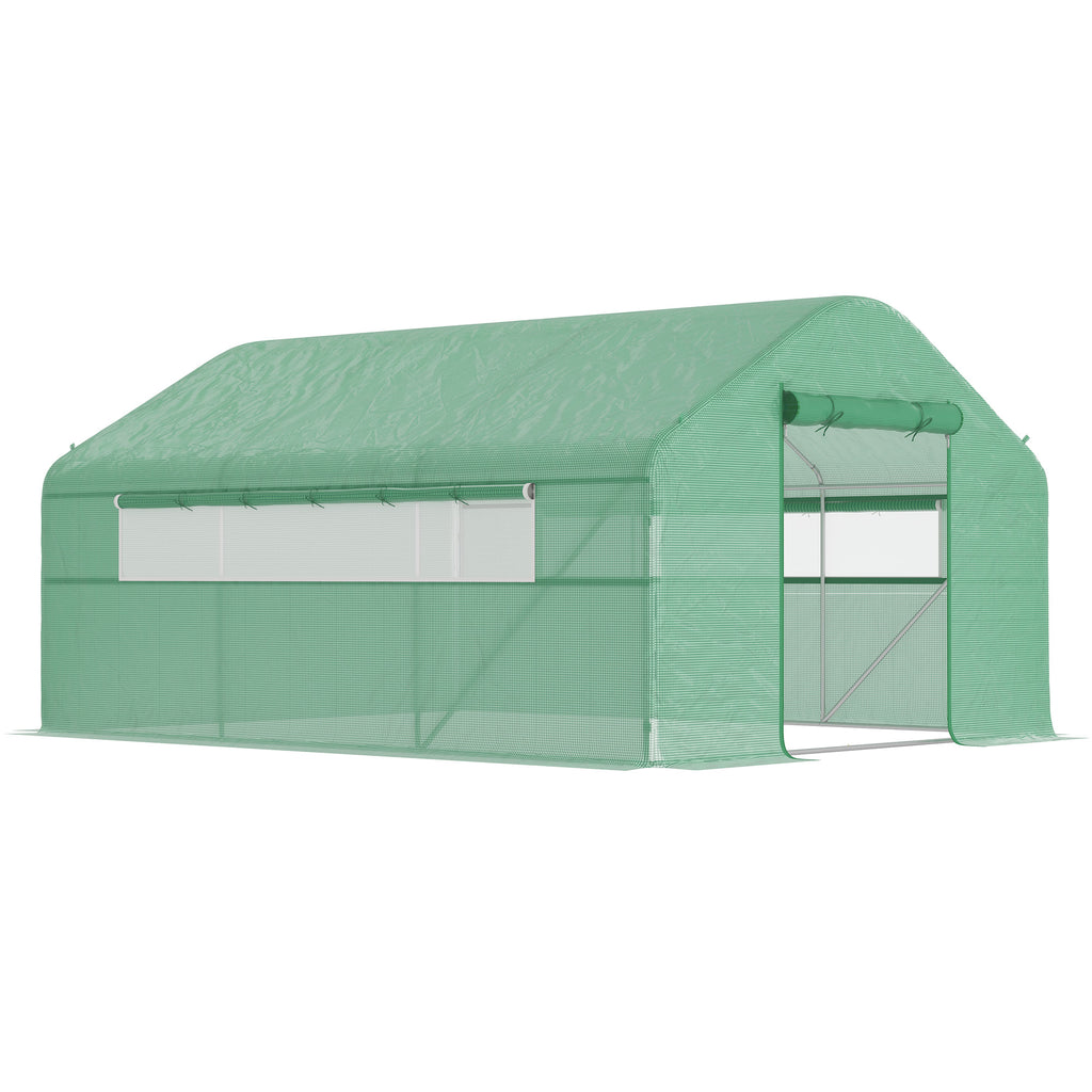 Serre de jardin 4 x 3 x 2m avec portes enroulables et grandes fenêtres, serre tunnel de jardin, vert-0