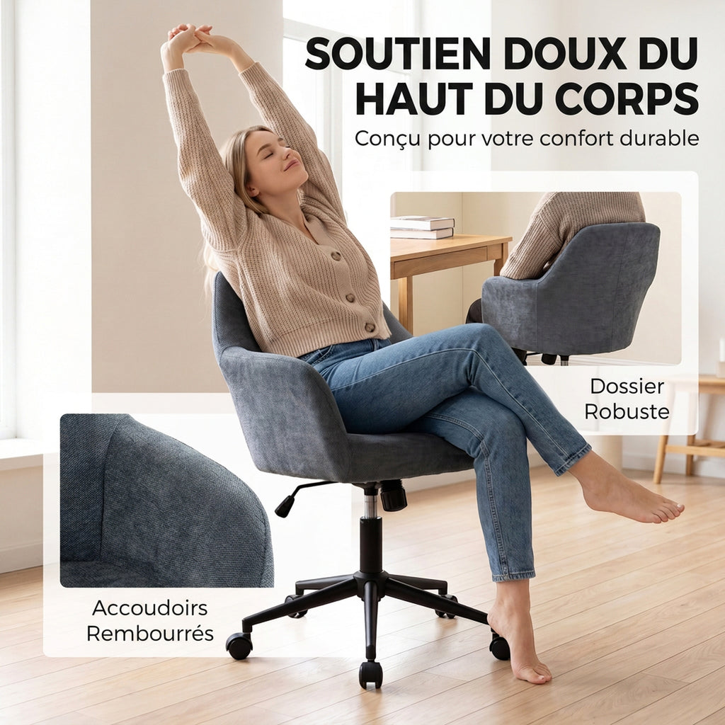 Chaise Bureau Ergonomique, Fauteuil de Bureau en Chenille avec Hauteur Réglable, Fonction Bascule, Bleu-5