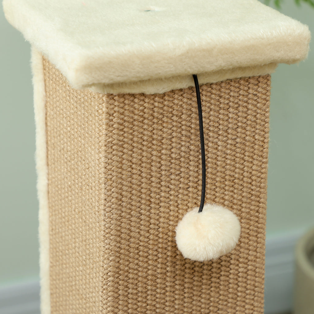 Griffoir pour chat poteau griffoir chat en sisal et peluche, boule suspendue base stable 41 x 41 x 81 cm beige-8