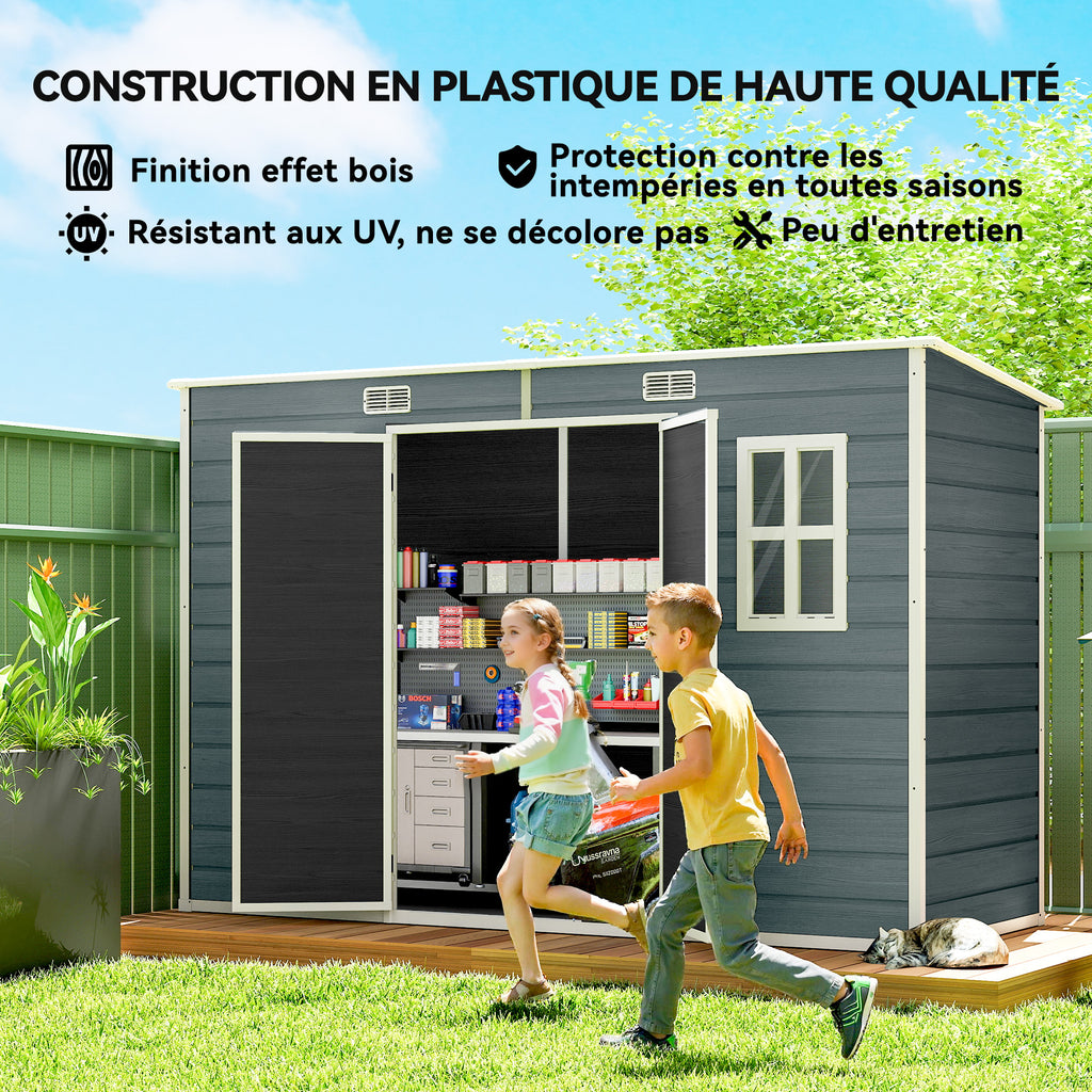 Abri de jardin en plastique, avec plancher, 303 x 123 x 197 cm, effet bois gris-7