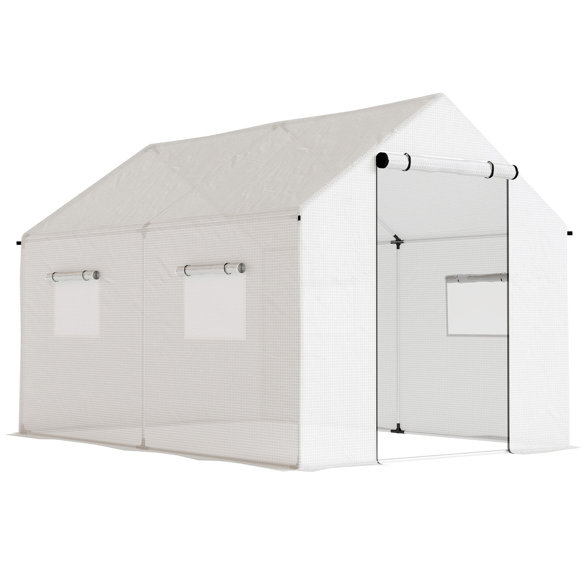Serre de jardin tunnel 2 x 3m, 6m² avec porte enroulable, 4 fenêtres, - Acier galvanisé PE Haute densité Blanc-0