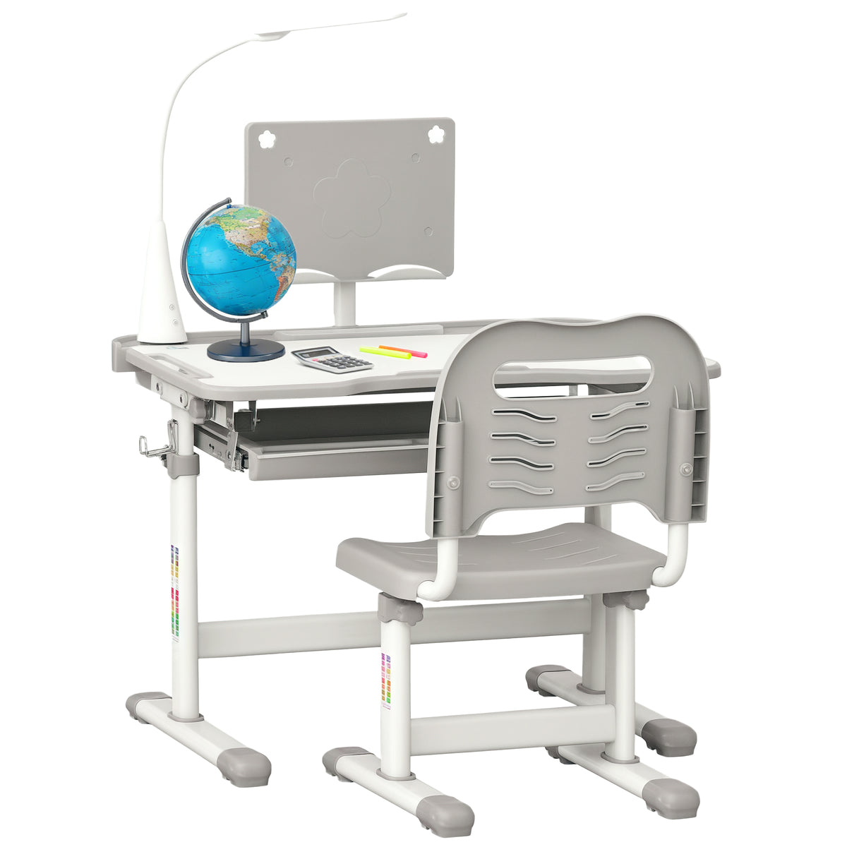 Ensemble chaise et bureau pour enfants avec lampe LED hauteur réglable plateau incliné support de lecture gris-0