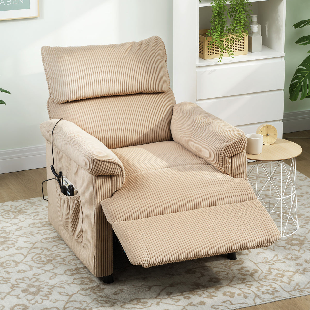 Fauteuil relax électrique massant et chauffant, fauteuil inclinable en velours côtelé, moteur ultra-silencieux, marron-1
