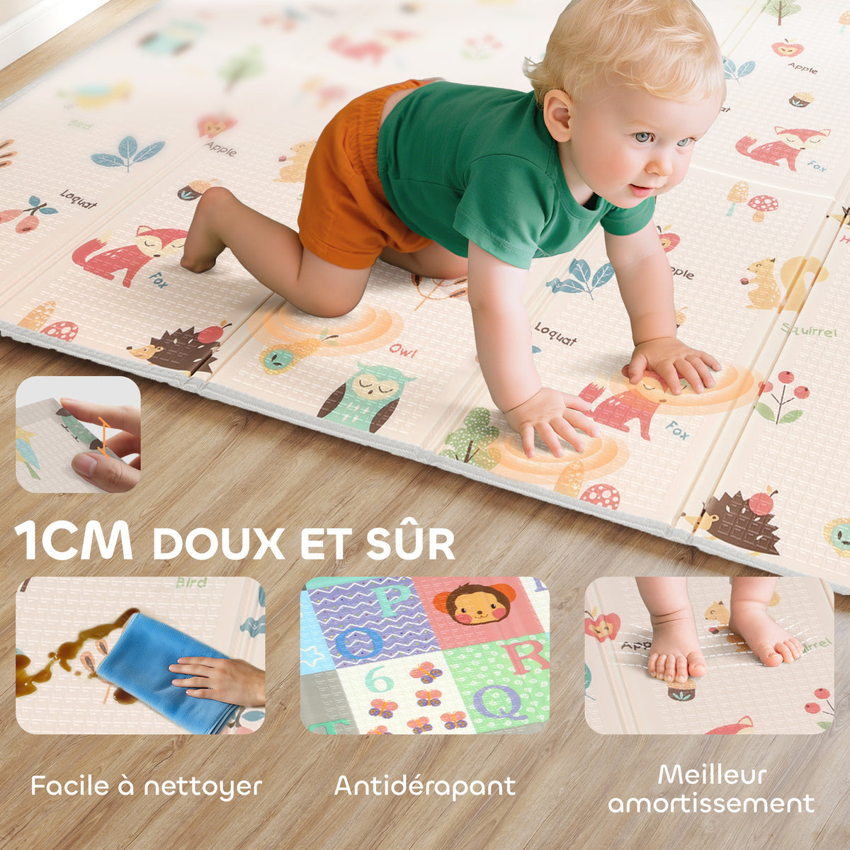 Tapis de jeu pour bébé pliable et réversible, tapis de sol en mousse épais, 180 x 150 x 1 cm, multicolore-5